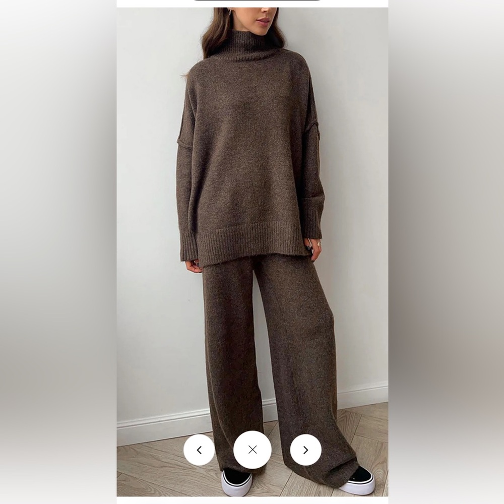 NEW Commense Rich Brown Turtleneck Knit Pants set sz S